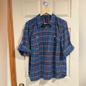 NWT LRL Ralph Lauren Blue Plaid Button Down Shirt 2XL